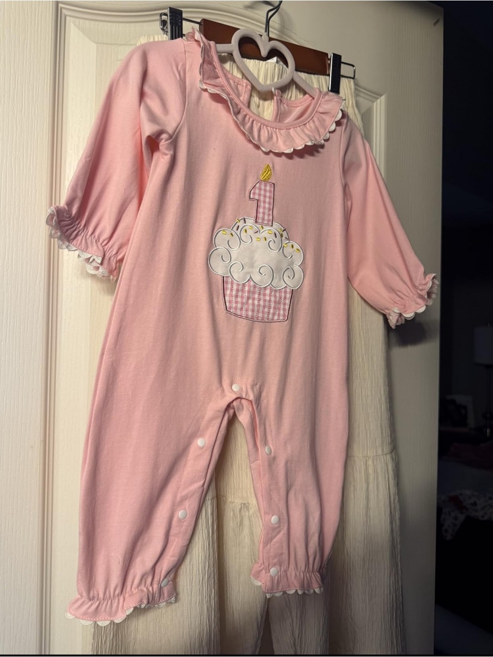 Pink Baby Cupcake Applique One-Piece Romper